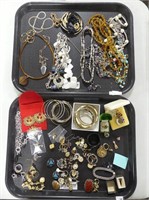 TWO TRAYS ASS'T COSTUME JEWELLERY, PINS, ETC.