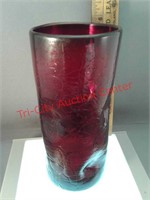 Crackled glass drinking tumbler red art deco