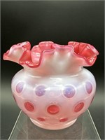 CRANBERRY OPALESCENT COIN DOT RUFFLED BOWL