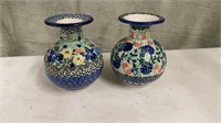 Two Unikat Polish Pottery 5" Bud Vases, Handmade