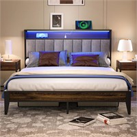 Queen Bed Frame  Metal  Storage  LED  USB.