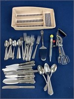 Egg Beater, Assorted flatware,  thermometer and