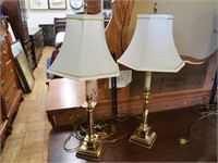 Pair of matching table lamps with brass bases,