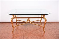 Glass Top Coffee Table w/ Brass Stretcher Base
