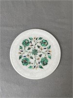 Marquetry Floral Dish Marble Plate Decorative