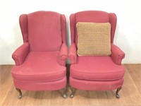 Pair Of Queen Anne Influenced Wingback Arm Chairs