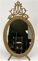 Ornate Gilt Metal Oval Vanity Mirror