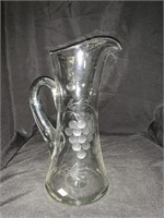 11.5 “ VINTAGE ETCHED CRYSTAL PITCHER