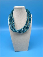 Blue Bead Triple Strand Necklace