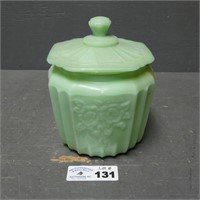 Jade Green Glass Cookie Jar & Lid
