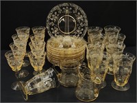 Cambridge Apple Blossom Yellow Etched Glass Lot