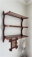 Antique three level shelf rack, with porcelain