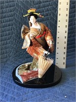 Vintage Japanese Geshia Girl Figurine on Black