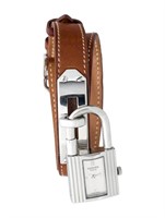 Hermes Kelly Slvr Dial Quartz Brown Ss Watch 20mm