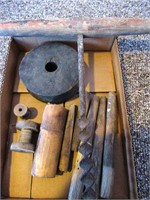 Antique Drill, Wood Pegs, Wood Pulley