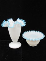 LOT OF 2 FENTON? BOWL AND VASE ALL CLEAN 6 IN TALL