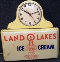 Vintage Land O' Lakes Ice Cream Lighted Clock Sign