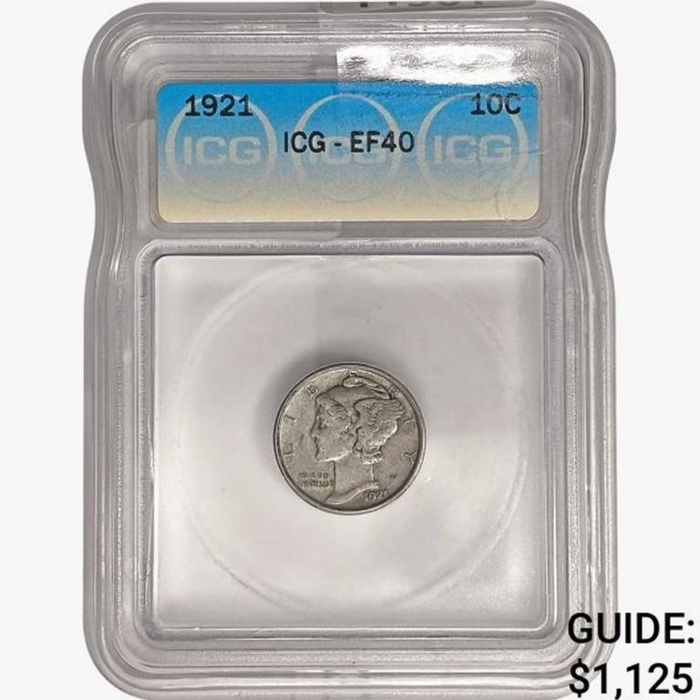 1921 Mercury Silver Dime ICG EF40