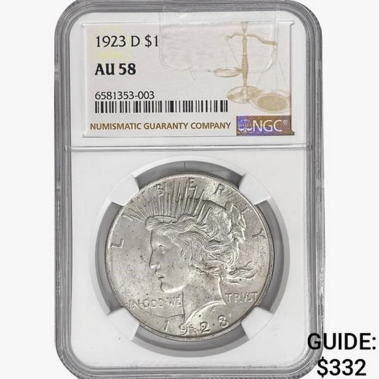 1923-D Silver Peace Dollar NGC AU58