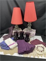 Art Nouveau Table Lamps, Vases, Napkins, Doilies