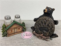 Bear coaster set and cabin salt and pepper