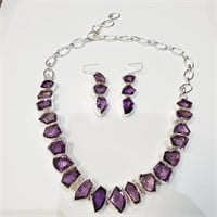 Certified Silver Amethyst Earring And Necklace 18"