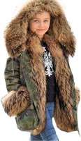 KIDS XL Hooded Fur Coat Fleece Lining Jacket