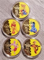 (5) Winnie the Pooh Gold Plated Rounds