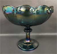 Vintage Blue Teardrop Carnival Glass Compote