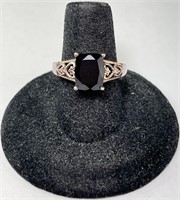 Sterling Faceted Black Onyx Ring 3 Grams Size 6.75