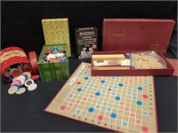 Scrabble, poker chips, buzzed games