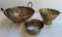 Brass bowls. 9¾", 6½" & 5"
