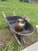 WHEEL BARROW , METAL GAS CAN AND FUNNEL
