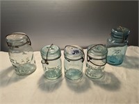 Blue Mason Jar Lot- 5 Pcs-2 Large,3 Small EZ Lock