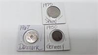 Coins 1975 Spain, 1967 Danmark, 1950 Germany