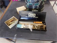Gun cleaning kit, old knives & bag