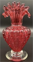 Beautiful MCM Murano Cranberry Bubble Art Vase