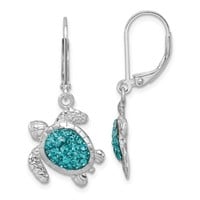 Sterling Silver- Blue Crystal Turtle Earrings