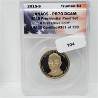 ANACS 2015-S PR70DCAM Truman $1 Dollar