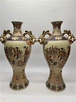 18in Pair of Hand Painted Satsuma Vases w/