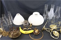 Various Vintage Lamp Parts- Hurricane Shades+