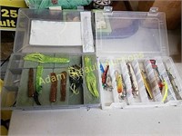 2 plastic containers assorted fishing lures