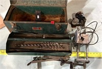 Metal Tool Box with Drill Bits and Other Items