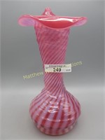 Fenton 9" cranberry opal Swirl JIP vase