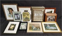 Group of prints and picture frames, box lot.