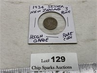 1934 Silver New Zealand 3 Pence higher grade