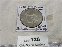 1892 Silver Dollar City One Dollar Silver Coin
