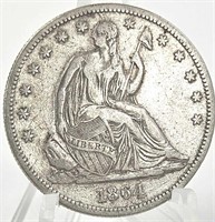 1864 U.S. Seated Liberty Silver Half Dollar XF