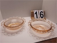 2 Pink Hocking Open Lace Edge Cereal Bowls