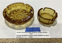 Anchor Hocking & Blenko amber glass ashtrays